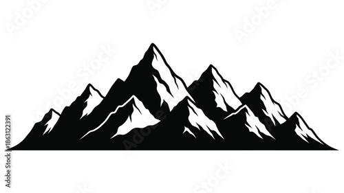 Dramatic mountain range graphic with sharp peaks a bold black silhouette