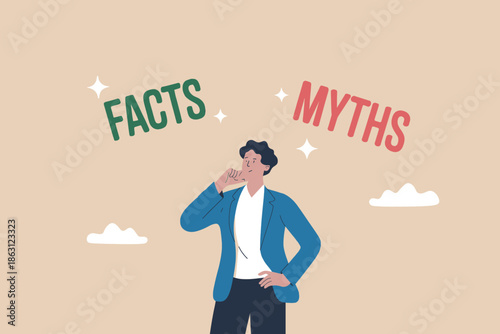 Man contemplating truth, distinguishing between facts and myths with thoughtful consideration