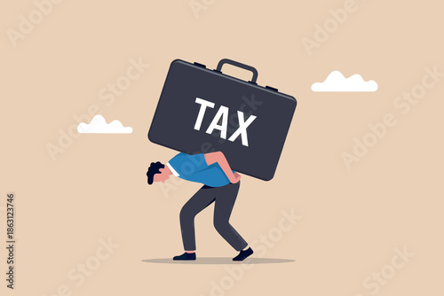 Financial burden: a person struggling under the immense weight of taxation