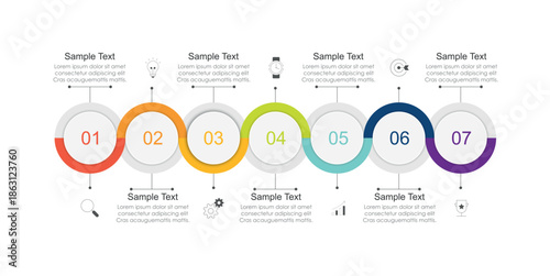Business road map timeline infographic concept. with icons and 5, 7 options, Corporate milestones graphic elements. workflow layout, diagram, report, web design. Creative, vector	