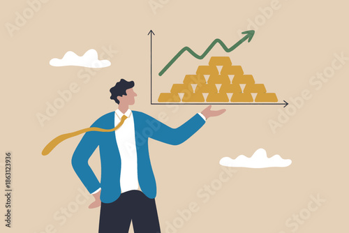 Financial growth through gold investment represented by a businessman and an upward trend graph