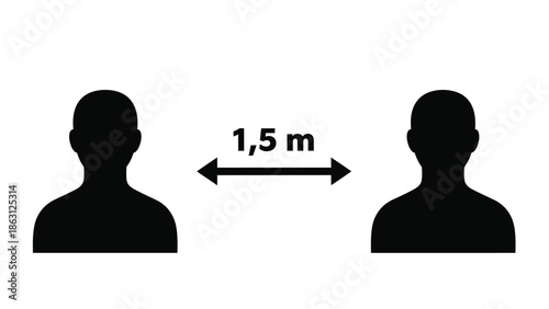 Social distancing guidelines illustrated with two silhouettes and a 1 5 meter distance marker