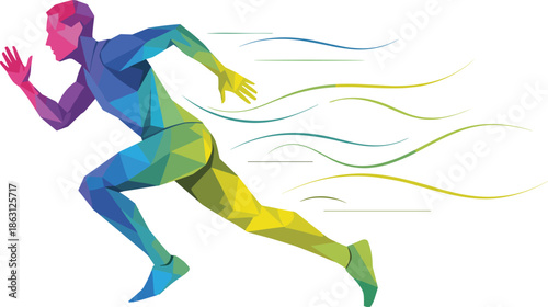 Abstract polygon runner illustration showing speed, motion, energy and fitness performance, modern athletic design for sports, training, motivation concept