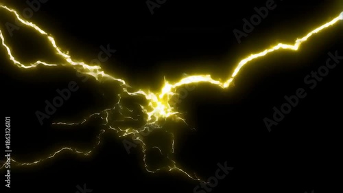 Dynamic glowing lightning streaks pulsate across a dark background