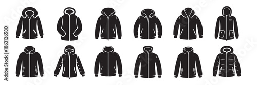 Assorted Parka Designs in Various Styles and Shapes Presented on Transparent Background Showcasing Fashionable and Practical Outerwear as Vector Illustration