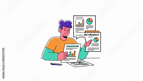 Person reviewing financial charts and retirement planning documents