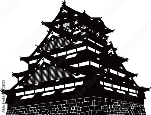 豊臣大坂城　天守　白黒シルエット