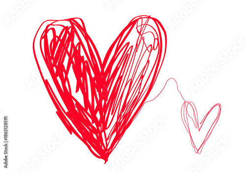 Scribble heart sketch.  Hand-drawn red scribble hearts with transparent background. Doodle style. PNG for love, Valentine, design, decoration, social media, print, creative projects.