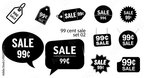 99 Cent Sale Price Tags and Discount Badges Silhouette Set 2