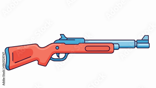 Simple cartoon-style rifle illustration featuring a red stock and light blue barrel on a white background