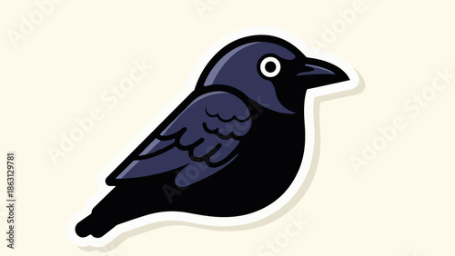 Simple, cartoon-style crow illustration with a white outline on a light cream background