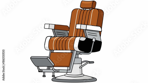Retro barber chair with brown upholstery and adjustable features