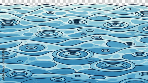 Ripples on water surface, created by raindrops hitting a blue, wavy body of water