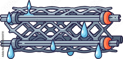 Leaking metal lattice structure with dripping water