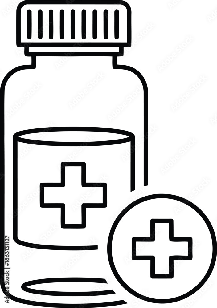 Fototapeta premium Medicine bottle with cross symbol on label