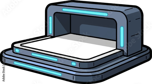 Futuristic platform with glowing blue accents and a tiered base, designed for display or transportation