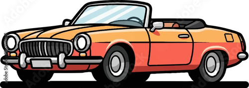 Illustration of a vibrant orange and red classic convertible car, seen from the side with the top down