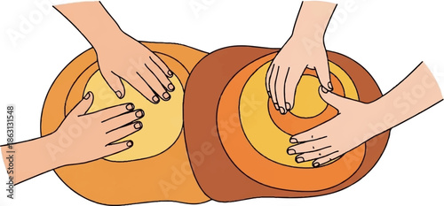Hands shaping dough into two rounded loaves