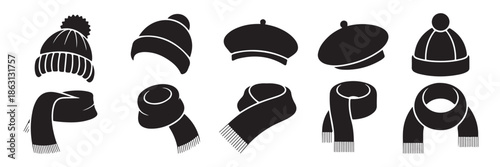 Winter accessories with hat, scarf collection for cold weather featuring warmth and style with cozy knit designs essential for snowy season isolated transparently