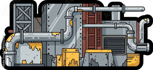 Industrial pipes with rust and damage