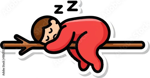 Person in red pajamas sleeping soundly on a branch with "zzZ" above