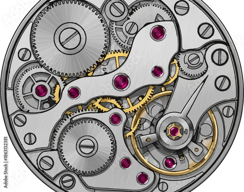 Intricate mechanical watch movement with gears, springs, and jewels