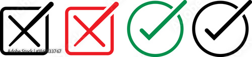 Checkmarks and crosses in squares and circles
