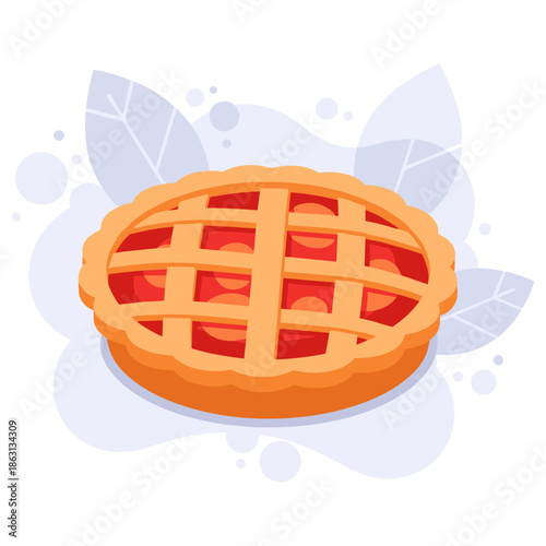 Illustration of a freshly baked lattice-topped cherry pie