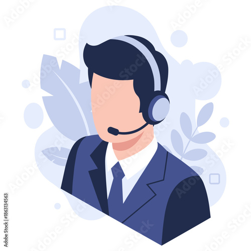Young male caucasian customer service representative with headset
