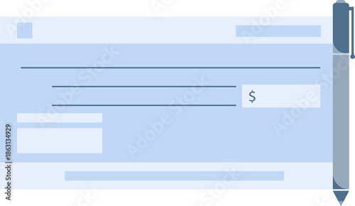 Blank bank cheque with pen suggests financial transaction, payment, or investment opportunity.