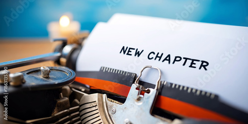 Old typewriter showing new chapter on white paper, conceptualizing starting over, fresh start, and future goals