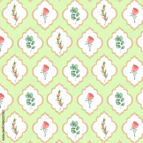 Hand drawn colourful geometric flowers, seamless patterns with floral for fabric, textiles, clothing, wrapping paper, backdrop, banner, illustration, abstract backgrounds.