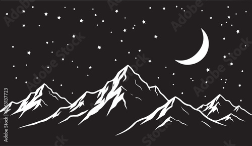 Mountain range under starry night sky