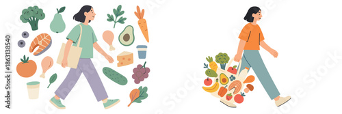 Fresh produce and healthy groceries in a lively market