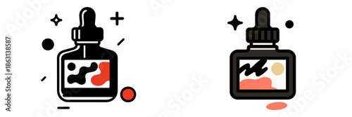 Vector illustration of dropper bottle with colorful design elements