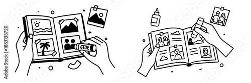 Crafting memories with scrapbook and adhesive glue in hand