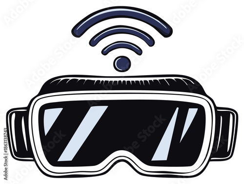 Illustration of a VR headset and wireless connection symbol