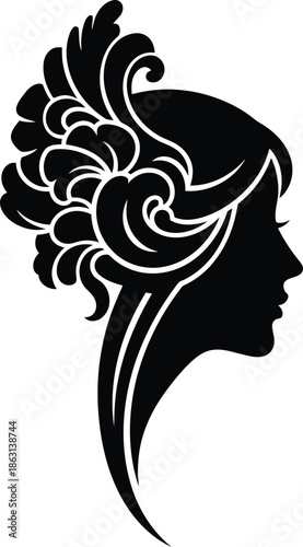 Elegant Woman Silhouette with Floral Hairdo Illustration