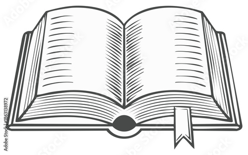 Stylized Open Book Illustration with Bookmark, Learning and Education Symbol. Reading Material Vector Graphic