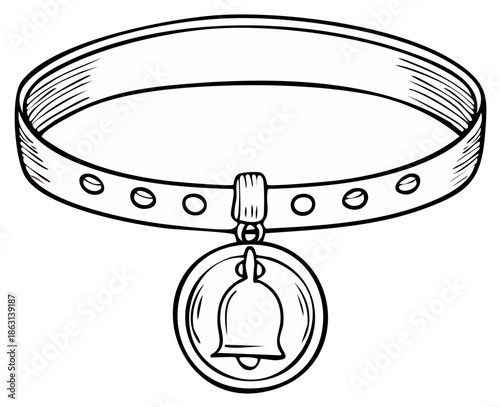 Hand-Drawn Collar with Bell and Studs