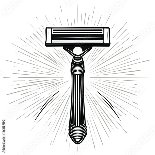 Vintage Straight Razor with Bursting Sun Rays Emblem for Grooming and Shaving Design