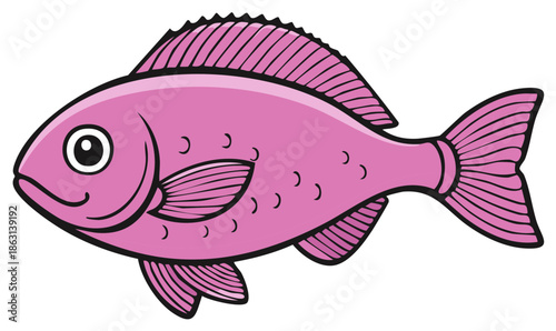 Stylized Fish Illustration Cartoon Pink Ocean Underwater Creature Fauna