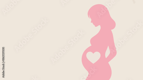 A beautiful pink outline of a pregnant woman showcasing a heart shape on her stomach