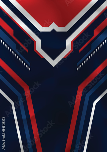 Futuristic racing style sublimation jersey template in red, white and navy blue