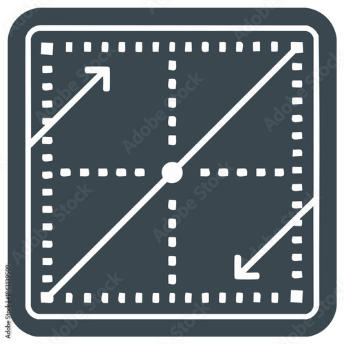 Doodle style icon illustrating the concept of scaling expanding and contracting with grid lines and directional arrows