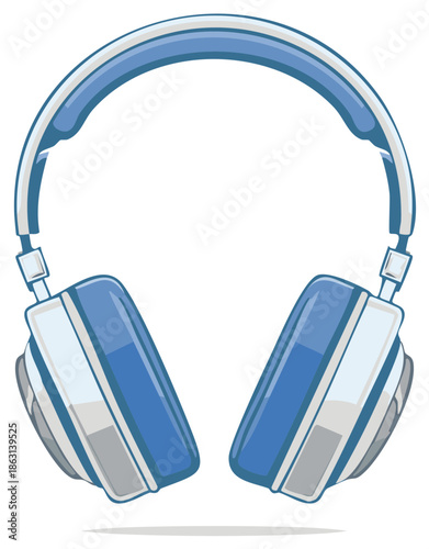 Modern Blue and White Headphones for Listening to Music or Audio Content