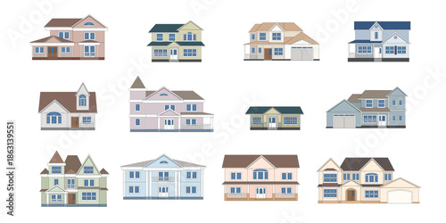 Set of isolated houses. Vector illustration.