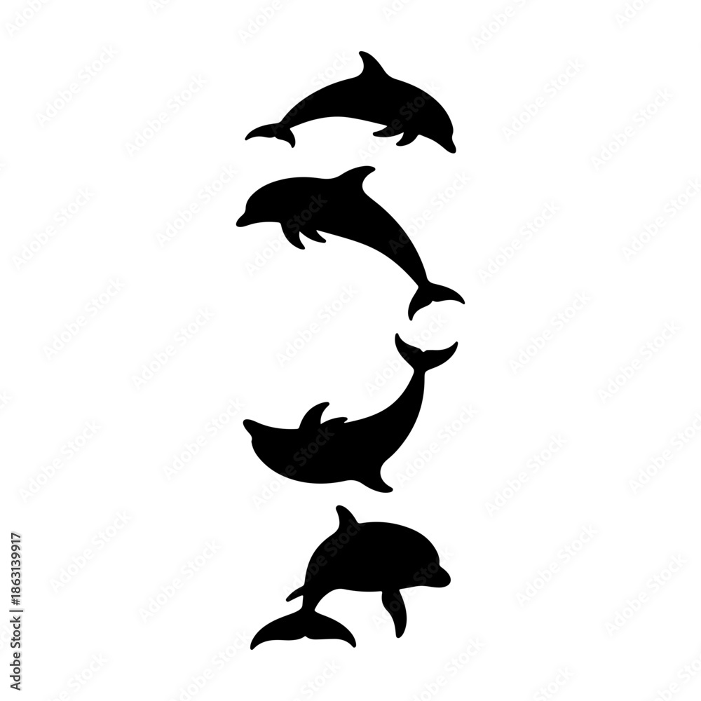 Obraz premium Dolphin animal silhouette, set of dolphin vector, dolphin vector design, dolphin silhouette art design