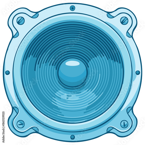 Blue Vintage Speaker Cone with Textured Ribs and Screws