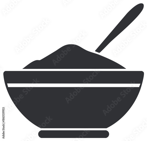 Bowl of granular substance with serving spoon icon